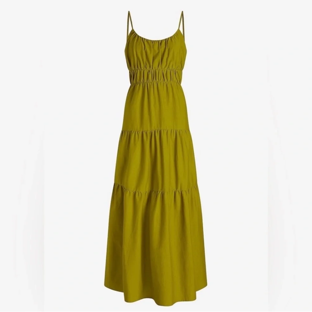 Express Tiered Maxi Dress Lime Green Smocked Strappy Summer XS - Picture 3 of 10